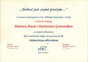 podziękowania | Certyfikat firma Wiśniowski | P. H. U. BRAMTUR